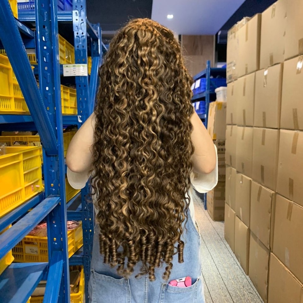 Long Curly Brown Human Hair Wig